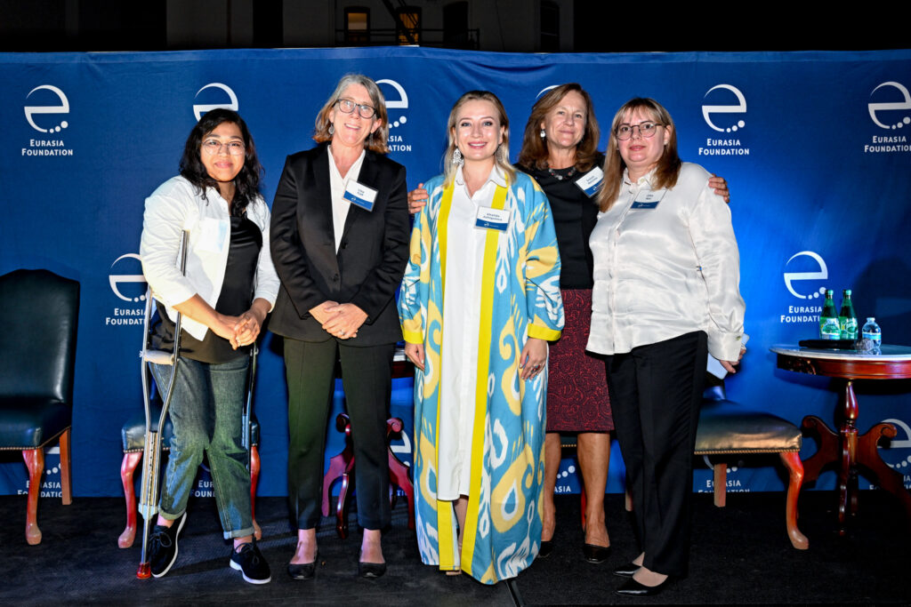 From left: Saida Alimova, EF President Lisa Coll, Khalida Azhigulova, EF trustee Susan Reichle, and Olha Nos all smile at the camera.