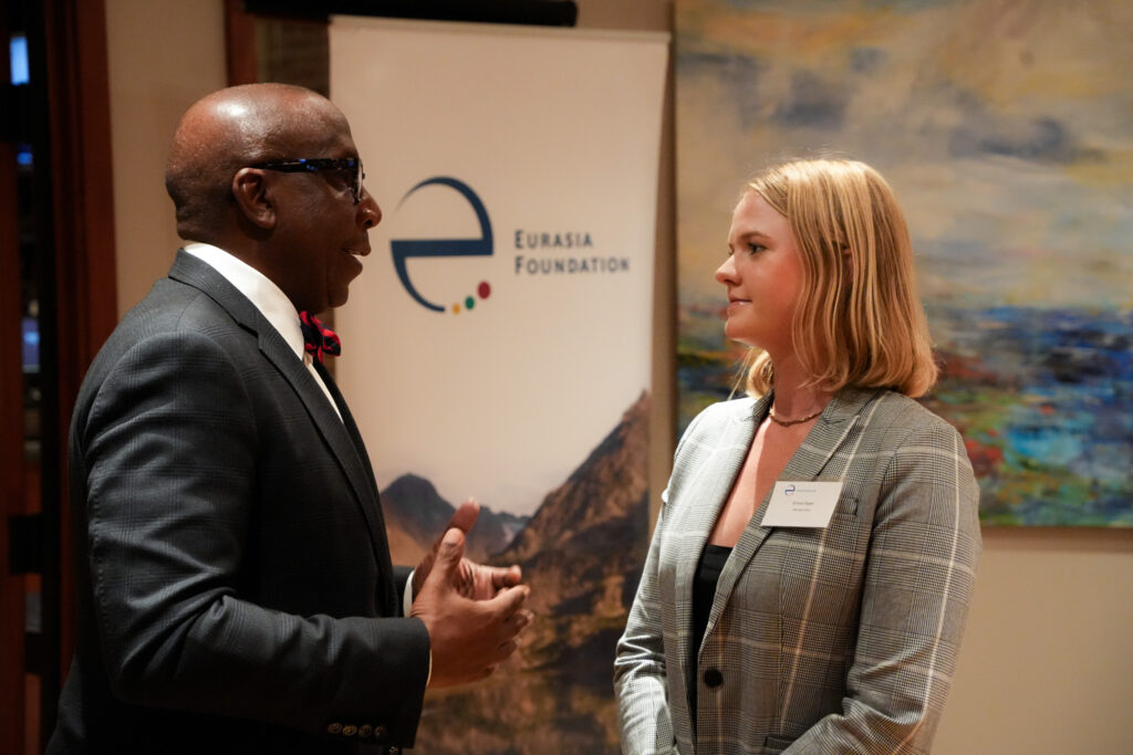 EF trustee Alonzo L. Fulgham speaks with Emma Taylor, a YPN fellow.